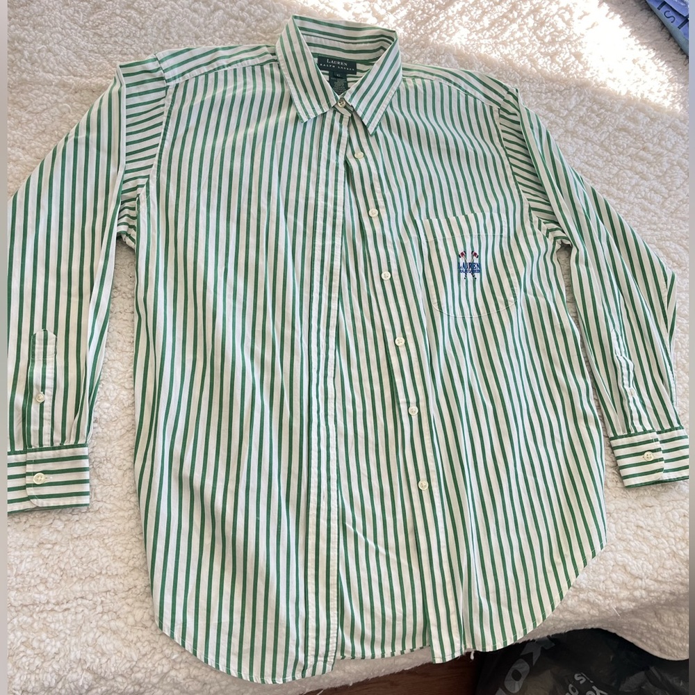 Ralph Lauren Green & White Long Sleeve Button Up